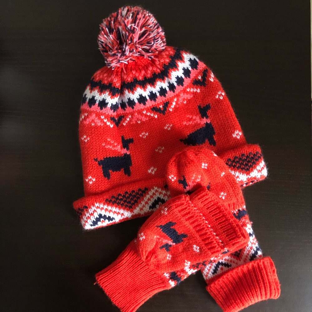 Alpaca Llama Matching Set Pom Beanie Flip Mittens